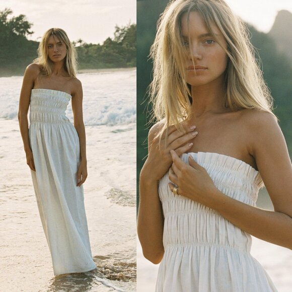 SIR. The Label Alena Strapless Maxi Dress 100% Linen Ivory White Size 0 XS SIR - Picture 1 of 16